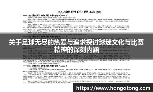 关于足球无尽的热爱与追求探讨球迷文化与比赛精神的深刻内涵